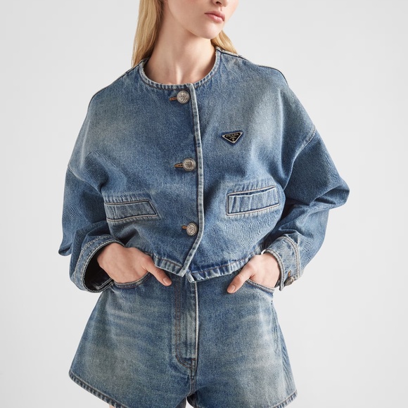 Sky Blue Demin Shorts | PRADA - Picture 3 of 8